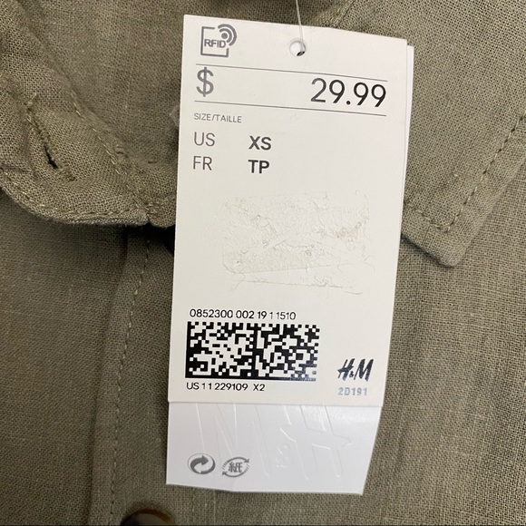 H&M Women’s Light Olive Green Collared Button Down Long Sleeve Shirt Size XS NWT - Picture 8 of 12